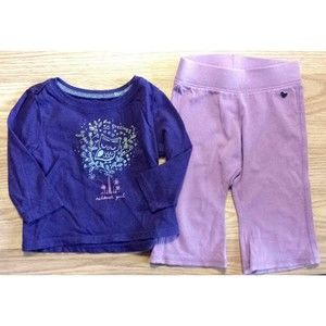 Girl's Size 6 M 3-6 Months Two Piece Osh Kosh Purple Glitter Owl L/S Top & Pants